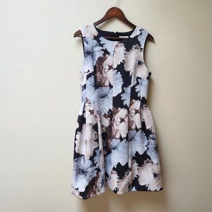 Floral Sleeveless Dress - Black and Cream